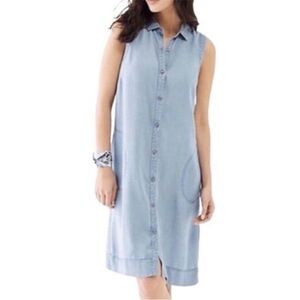 J. Jill Denim Light Wash Sleeveless Chambray Jean shirt Dress button XS